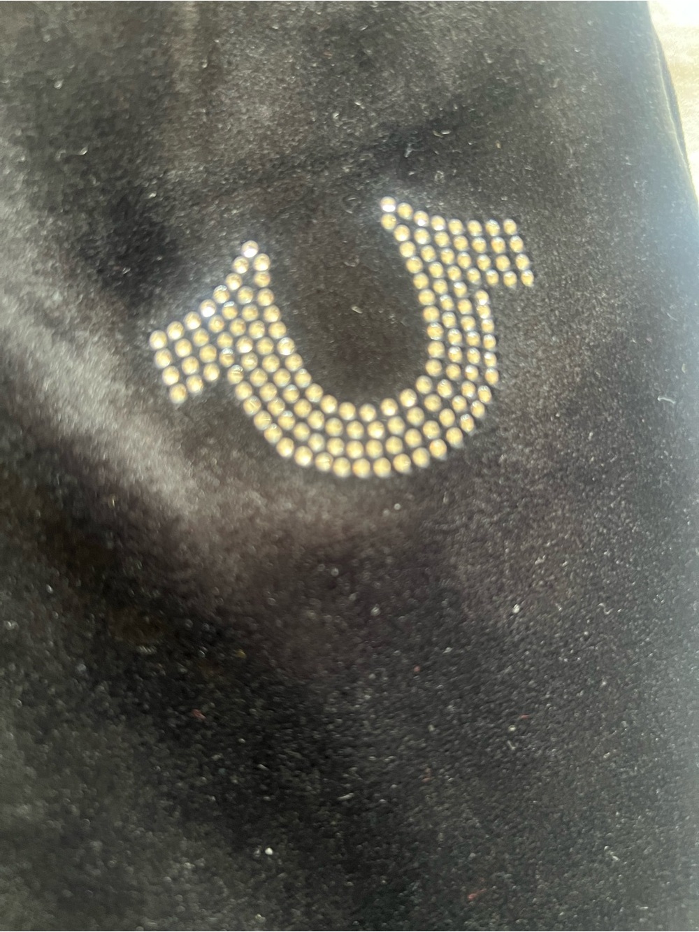 True Religion Black Velour pants with Rhinestone Horseshoe